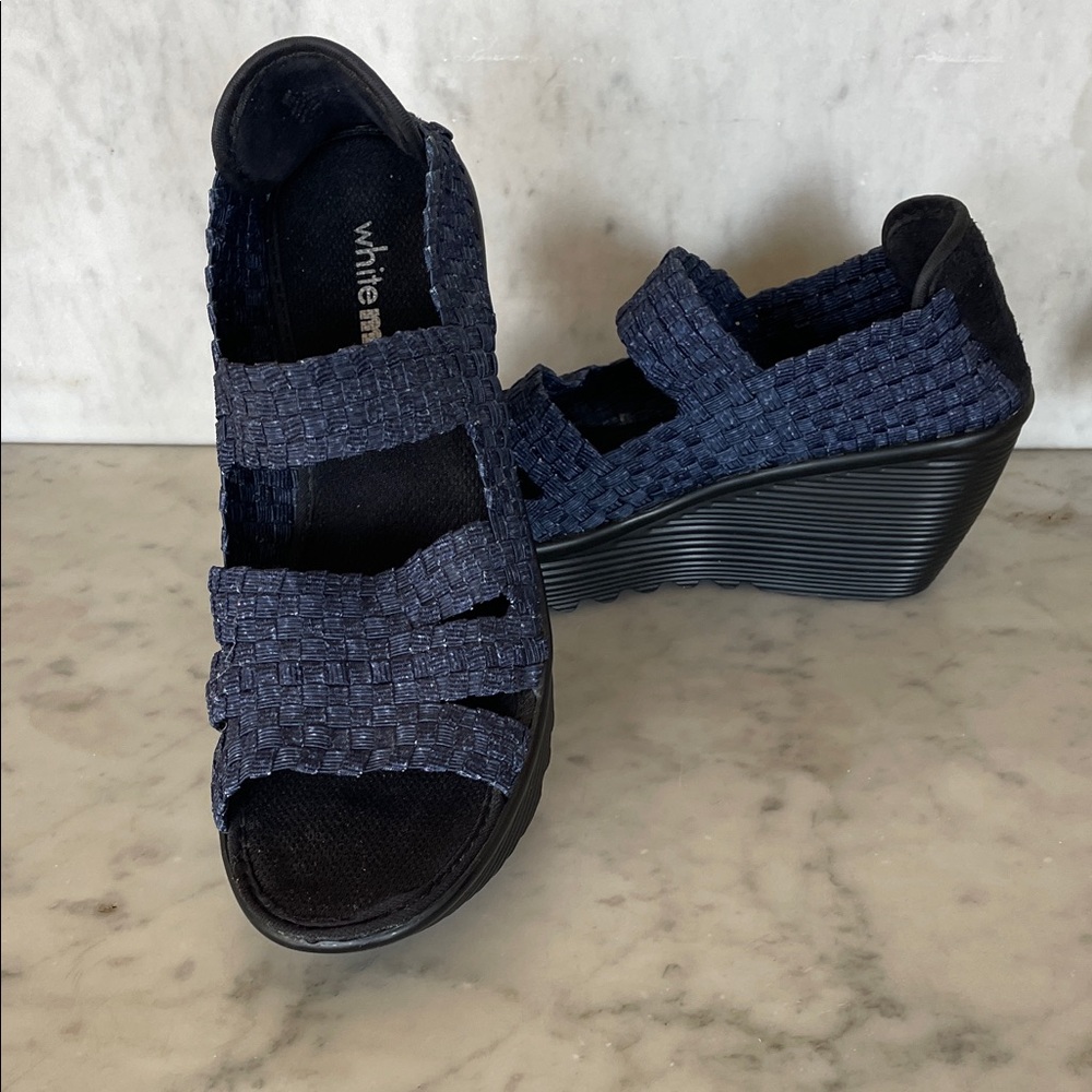 WHITE MOUNTAIN Elora Navy Woven Wedges Slip On Sandal 6M